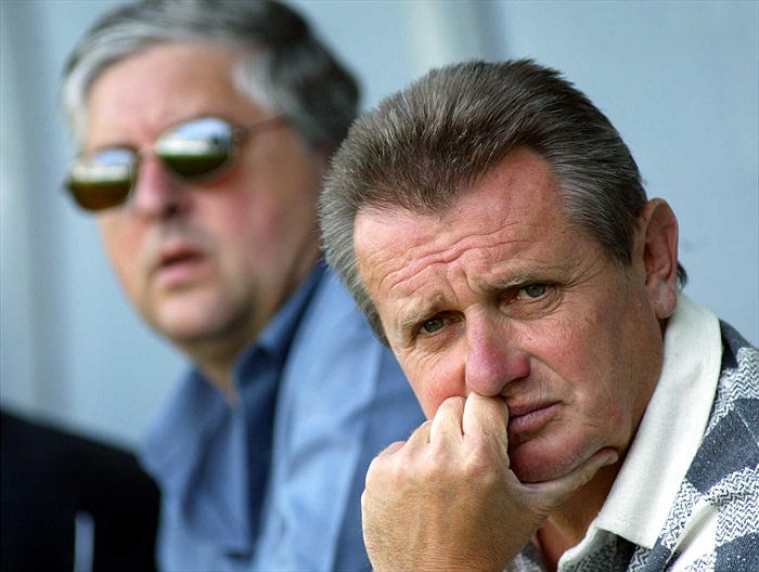 Trenérské duo Karol Dobiaš, Zdeněk Hruška (Bohemka - Jihlava, léto 2003, přípravný zápas)