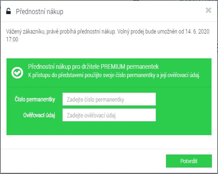 Zadejte číslo permanentky a ověřovací údaj.