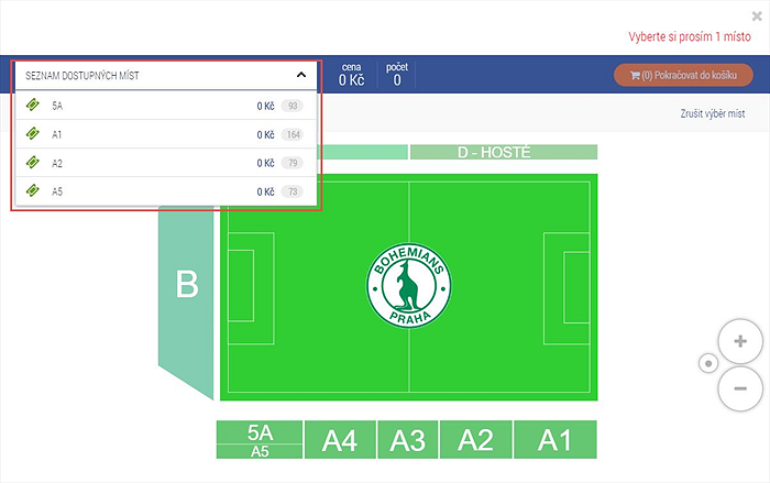 Vyberte si volné místo ze seznamu a vložte jej do košíku.